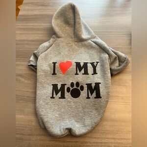 Gray Dog Hoodie with I Love My Mom Print